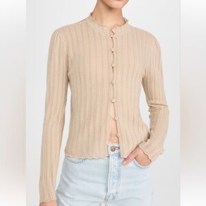 FRAME | Ruffle Neck Cashmere Cardigan | Taupe | S